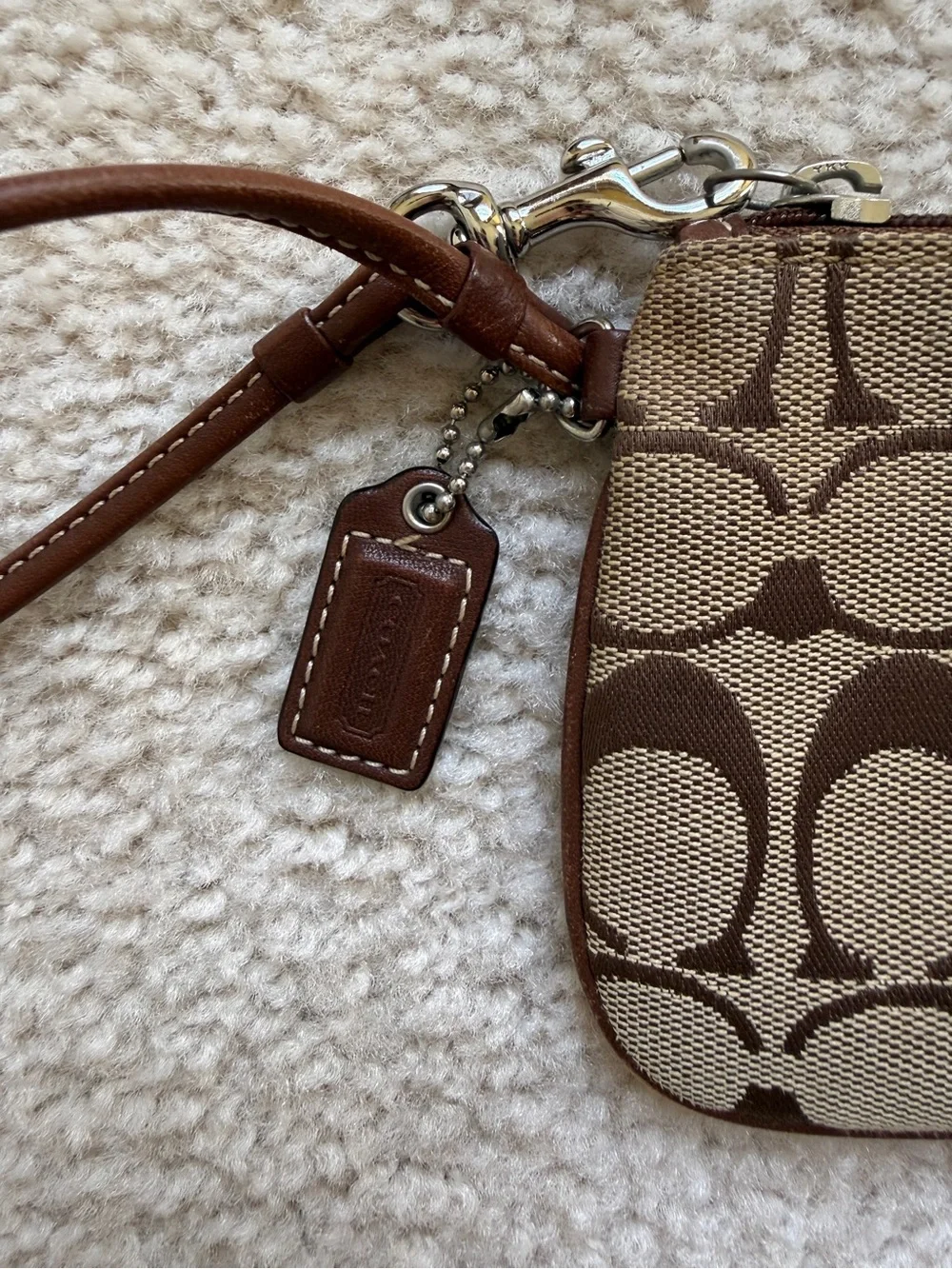 Coach Signature Canvas Wristlet in Brown/Tan